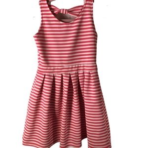 Neon Pink & White Stripe Bow Back Fit Flare Dress